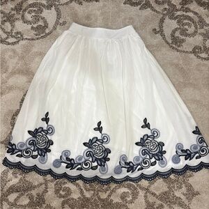 Forgotten Grace Cotton Embroidered Maxi Skirt Scalloped Hem White Large